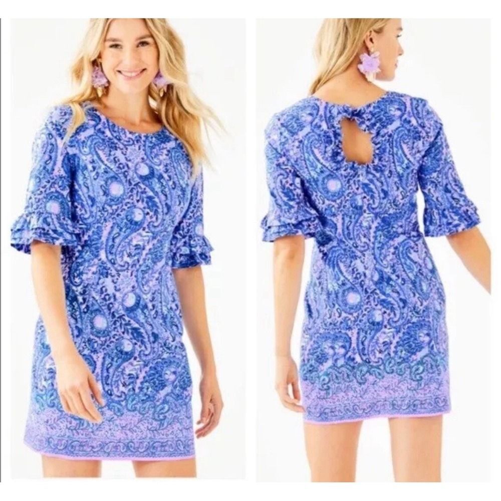 Lilly Pulitzer Fiesta Dress Purple Iris Ruffle Sleeves Women Size 2 New